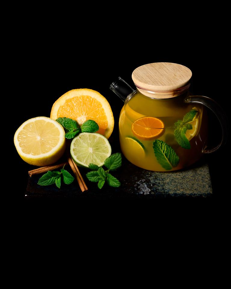 Moroccan Citrus Tea — citrus fruits, mint, cinnamon teapot